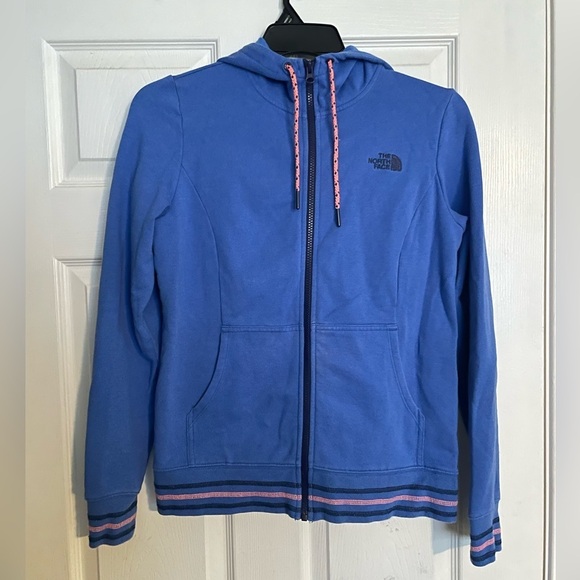 The North Face Tops - The North Face Womens size Medium Blue Zip Up Hoodie Jacket with Pink Accents